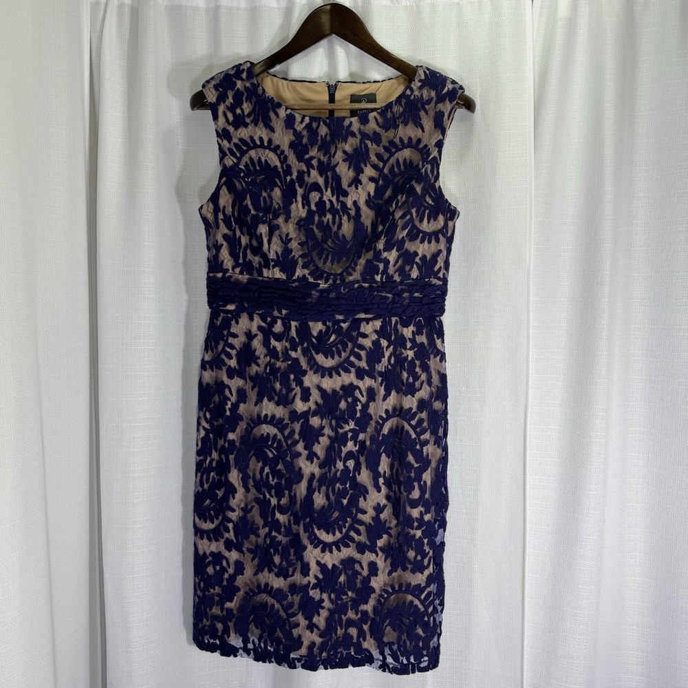 Adrianna Papell Dress Womens 12 Navy Blue Lace Overlay Wedding Cocktail Party - Picture 7 of 16